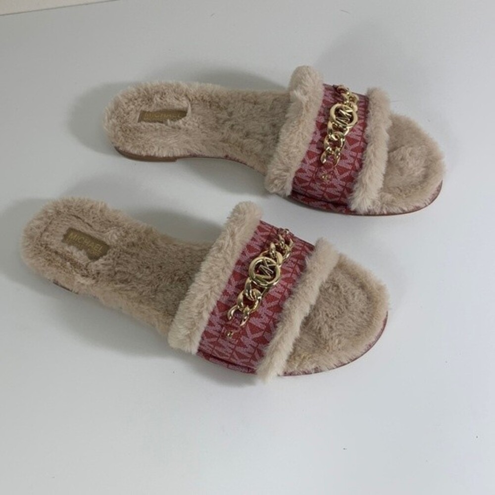 Michael Kors red  Sandals with Fuax fur sandals size 11